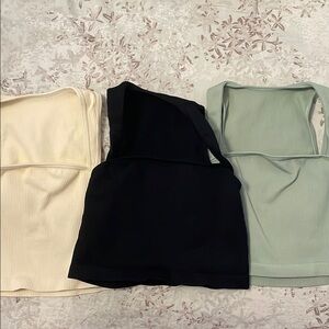 Stylish Women's Ribbed Tops - Black, Cream, Green